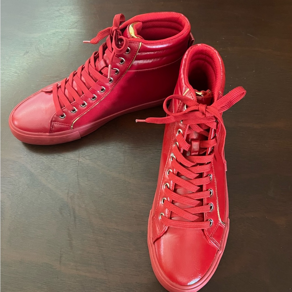 GUESS MENS RED GMMICRO FAUX Leather Hi Top boots 🥾